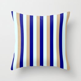 [ Thumbnail: Tan, Dark Blue & Light Cyan Colored Lines Pattern Throw Pillow ]