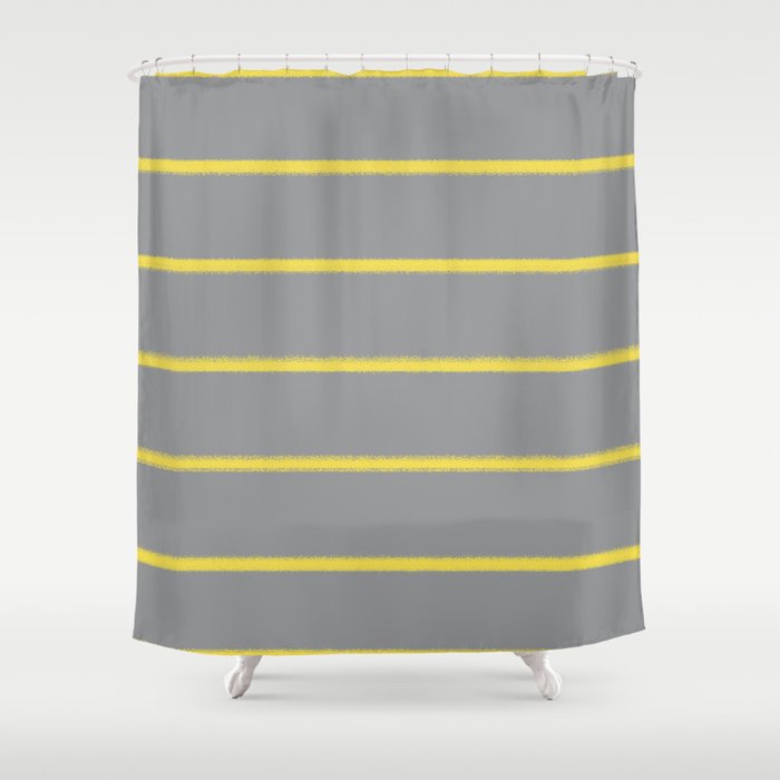 Illuminating Yellow Abstract Stripes and Ultimate Gray VI Shower Curtain