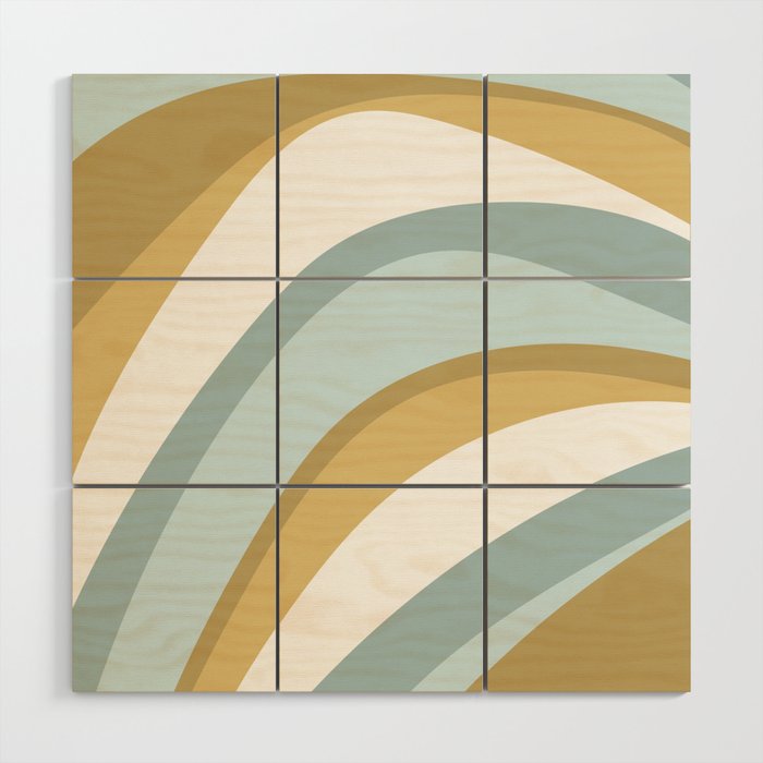 Funky Wavy Lines Aqua, Gold Yellow and White Wood Wall Art