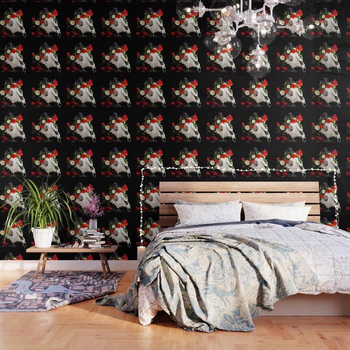 Animal Skull With A Wreath Of Wild Flower Wallpaper