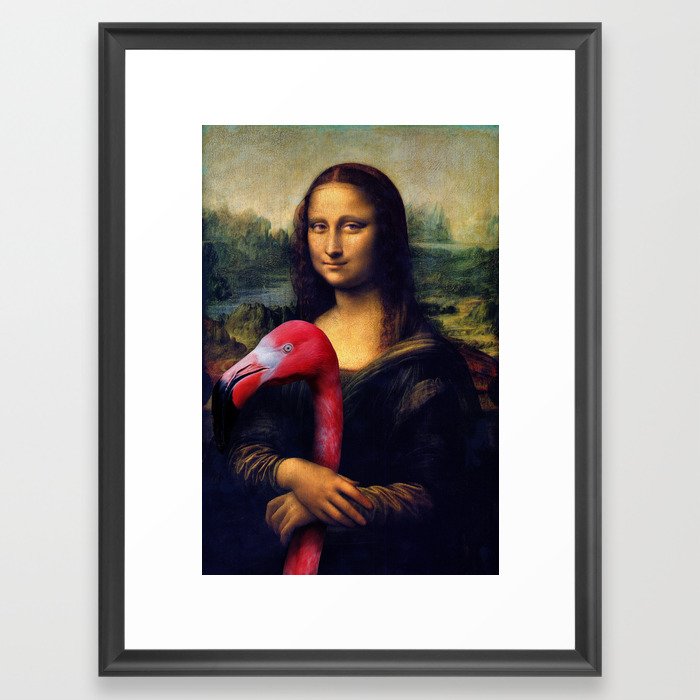 Mona Lisa and Her Flamingo Framed Art Print