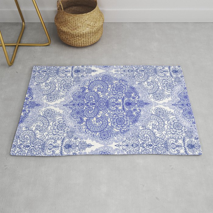 Happy Place Doodle in Cornflower Blue, White & Grey Rug by micklyn ...