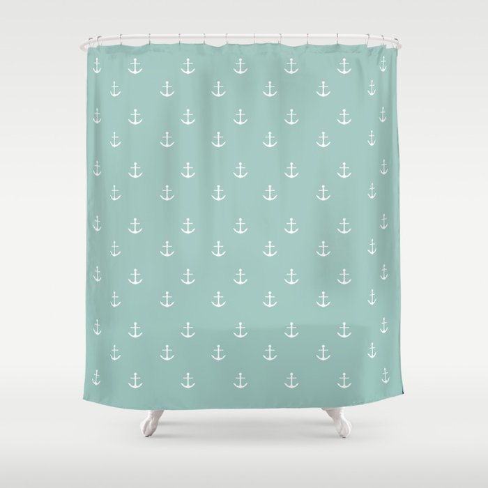 Maine Blue Anchor Print Shower Curtain
