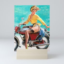 Motorcycle Pinup Girl Mini Art Print