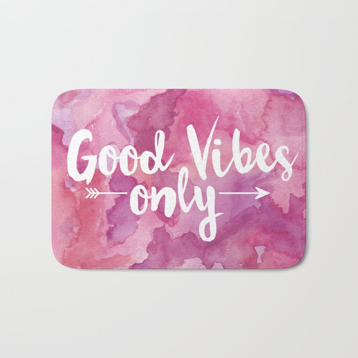 Good Vibes Only Pink Watercolor Bath Mat