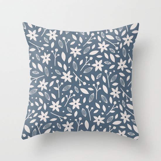 Winter Bloom - in Navy Throw Pillow