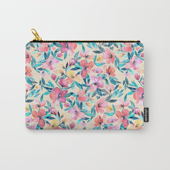 Peach Spring Floral in Watercolors Carry-All Pouch