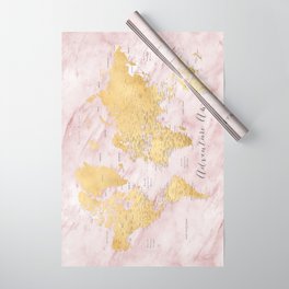 Adventure awaits, gold and pink marble detailed world map, "Sherry" Wrapping Paper