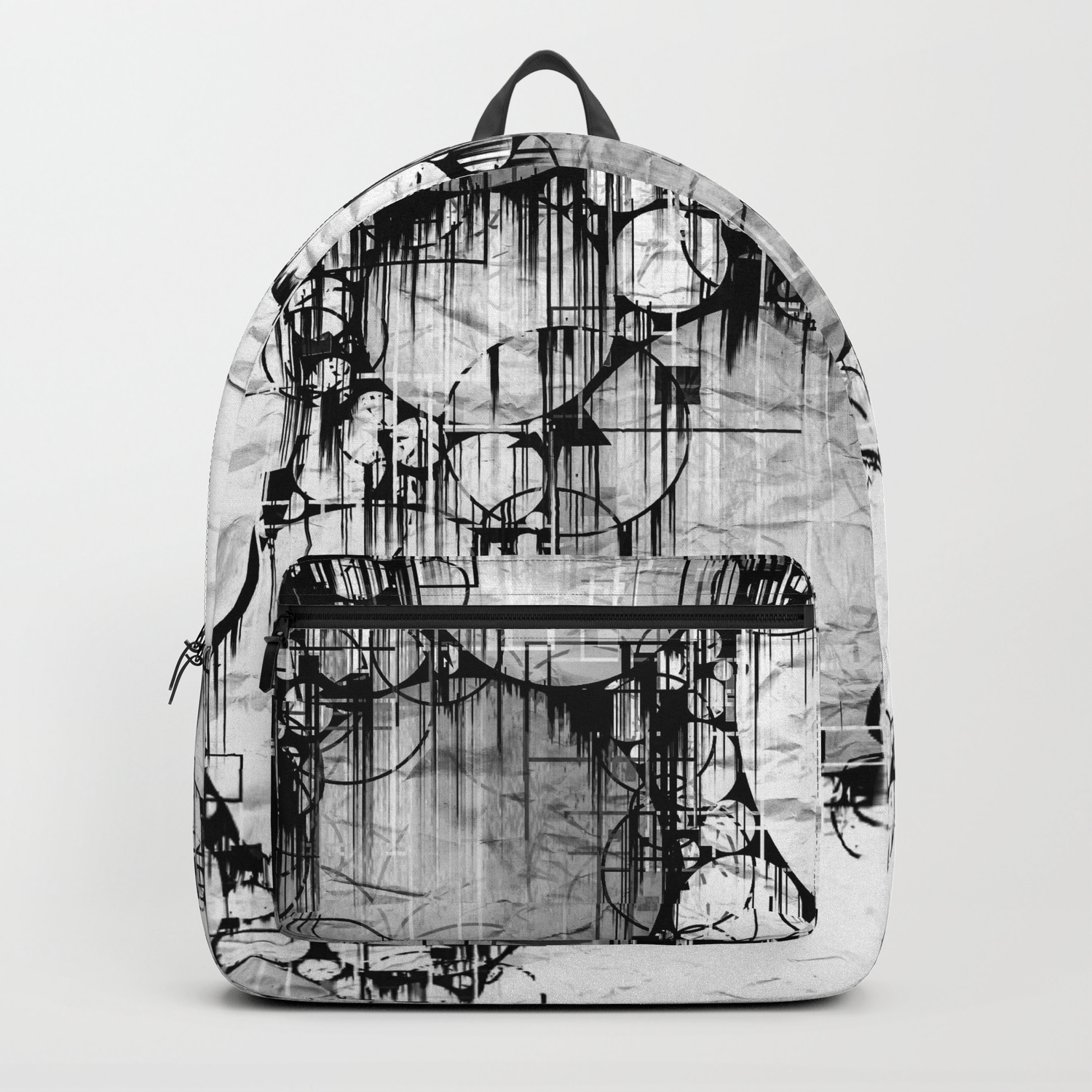Glitch Black White Circle Abstract Backpack By Artaddiction45