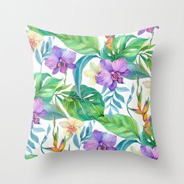 Tropical purple orchids Hawaiian print Throw Pillow