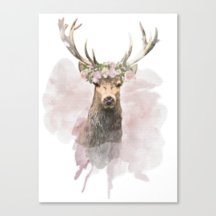 Deer with a crown of flowers Canvas Print