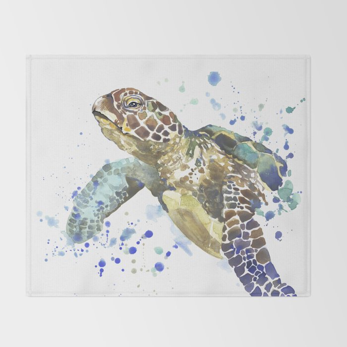 Abstract Watercolor Sea Turtle On White 2 Minimalist Coastal Art
