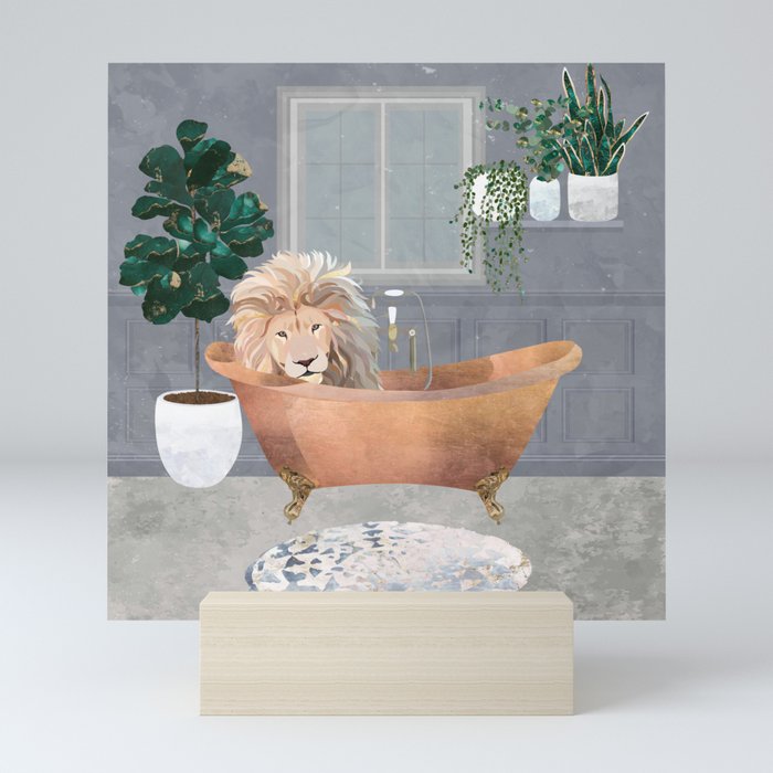 Lion in a bronze bath tub Mini Art Print