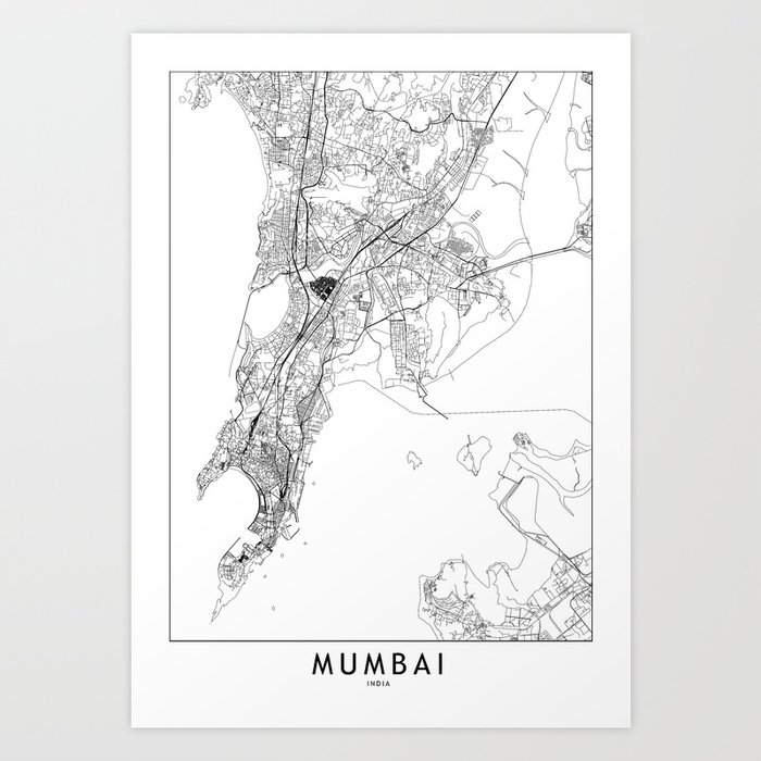 Mumbai White Map Art Print