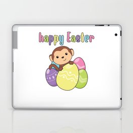 Happy Easter Cute Monkey At Easter With Eastereggs Laptop Skin