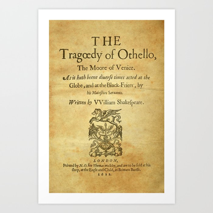 Shakespeare. Othello, 1622. Art Print