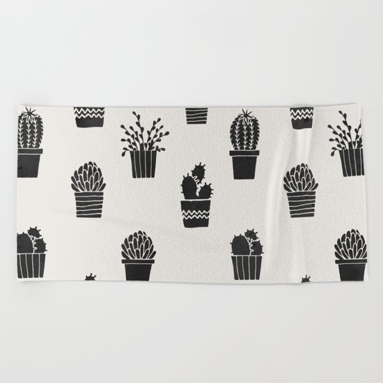 Southwestern Stamped Potted Cactus + Succulents Beach Towel