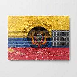 Old Vintage Acoustic Guitar with Ecuadorian Flag Metal Print | Ecuadorian, Guitarist, Ecuador, Beatupguitar, Guitar, Oldacousticguitar, Ecuadorianmusic, Ecuadorianflagguitar, Ecuadorianflag, Music 