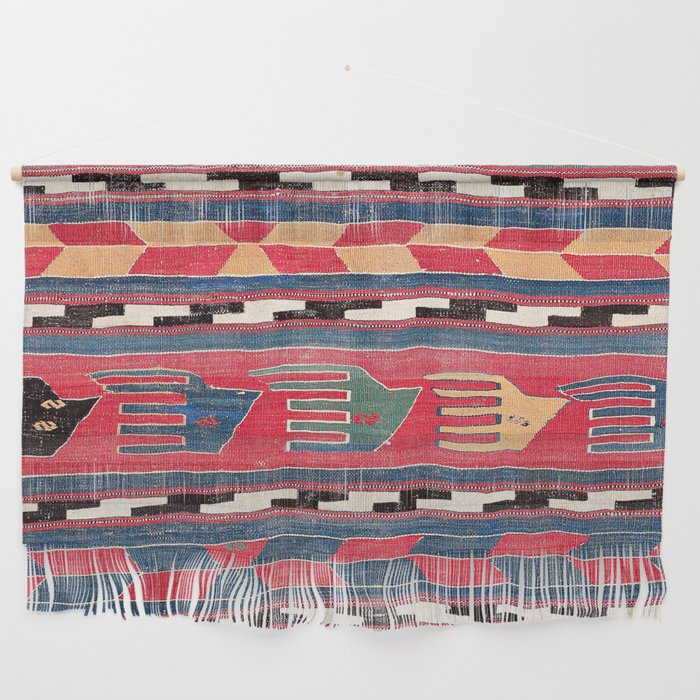 Southwestern Nomad III // 18th Century Colorful Red Blue Green Yellow Shapes and Bands Pattern Wall Hanging