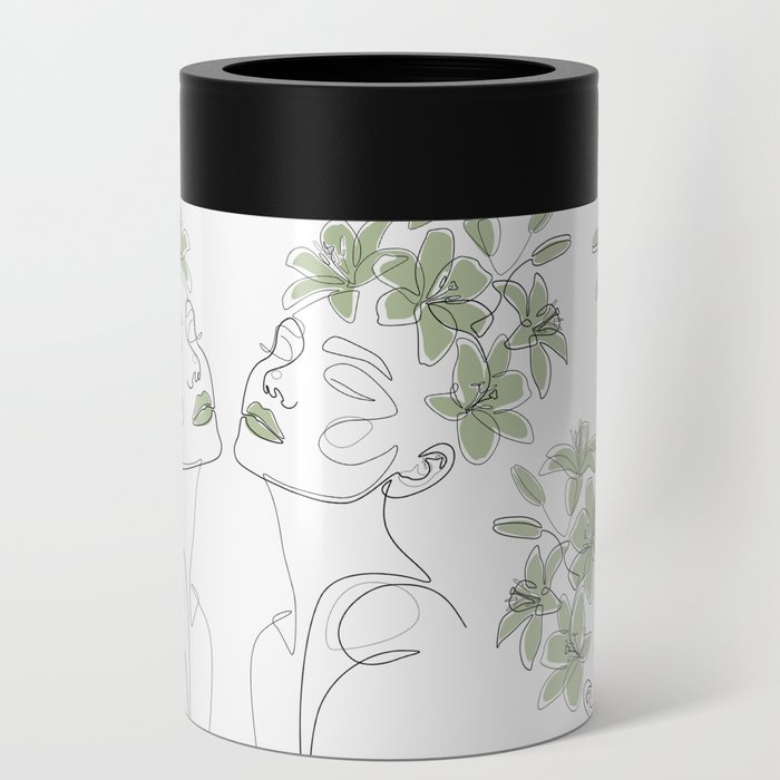 Matcha Lily Beauty / floral drawing of a woman Can Cooler