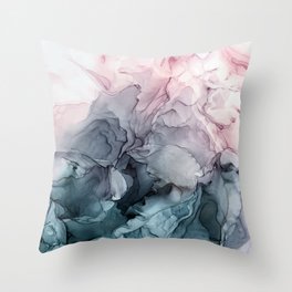Blush and Payne's Grey Flowing Abstract Painting Throw Pillow
