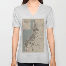 Vintage Reggio Calabria Italy Map (1943) V Neck T Shirt