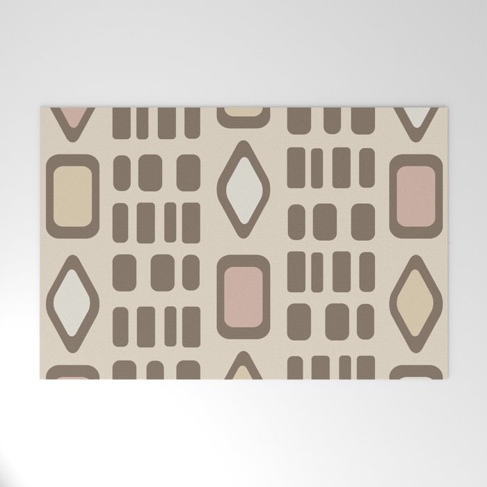 Retro Diamonds Rectangles Cream Welcome Mat