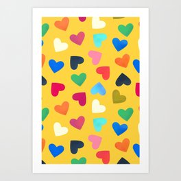 Colorful Hearts on Sunny Yellow Art Print