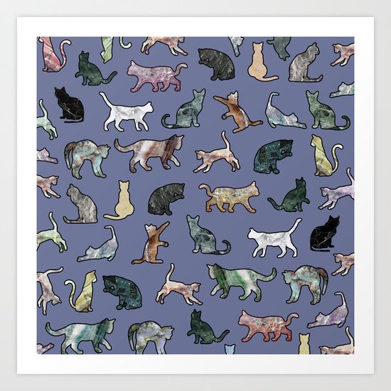 Cats shaped Marble - Violet Blue Art Print