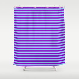 [ Thumbnail: Sky Blue & Dark Violet Colored Striped Pattern Shower Curtain ]