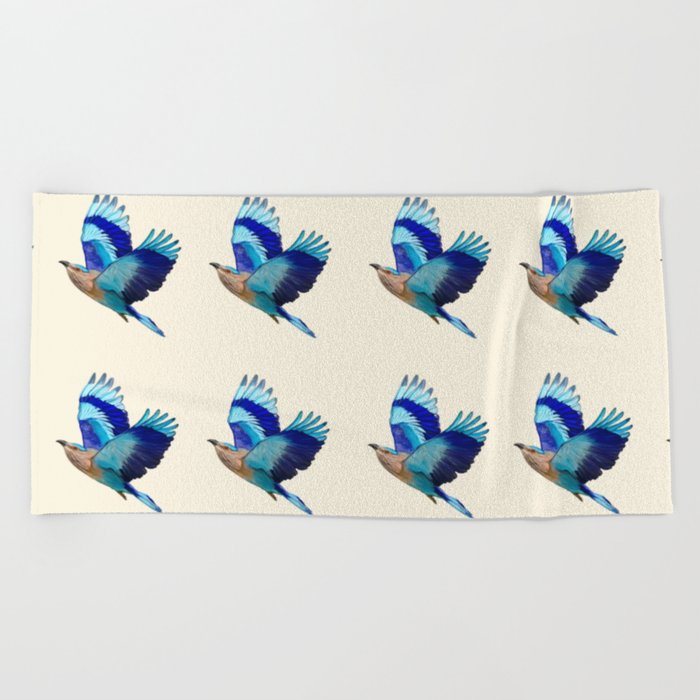 Flying Blue Indian Roller Bird Beach Towel