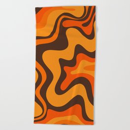 Retro Liquid Swirl Abstract Pattern in 70s Orange and Brown  Beach Towel