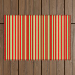 [ Thumbnail: Light Green & Red Colored Striped Pattern Outdoor Rug ]