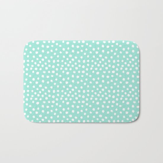 Preppy mint dots polka dots abstract minimal white brushstroke dot pattern print painting Bath Mat