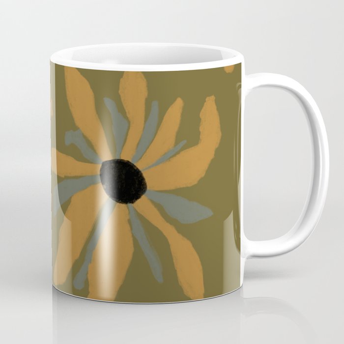 Ecelctic Sunflowers on Olive Green Coffee Mug