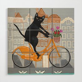 Amsterdam Cat Bicycle Ride Wood Wall Art