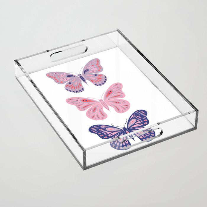 Three Butterflies - Purple & Pink Acrylic Tray