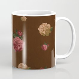 Vintage Floral Pattern with Brown Background - Grained Texture Coffee Mug