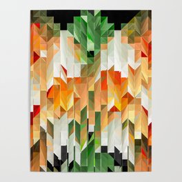 Geometric Tiled Orange Green Abstract Design Poster