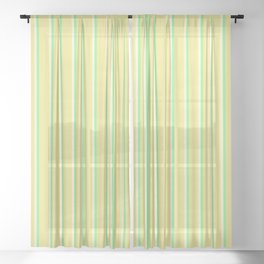 [ Thumbnail: Tan, Light Yellow & Light Green Colored Lined/Striped Pattern Sheer Curtain ]