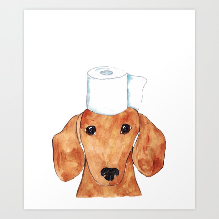 Dachshund dog brown short hair toilet Painting Art Print