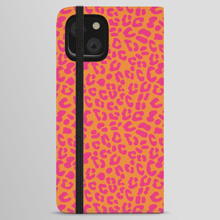 80s Leopard Print in Orange and Hot Pink iPhone Wallet Case