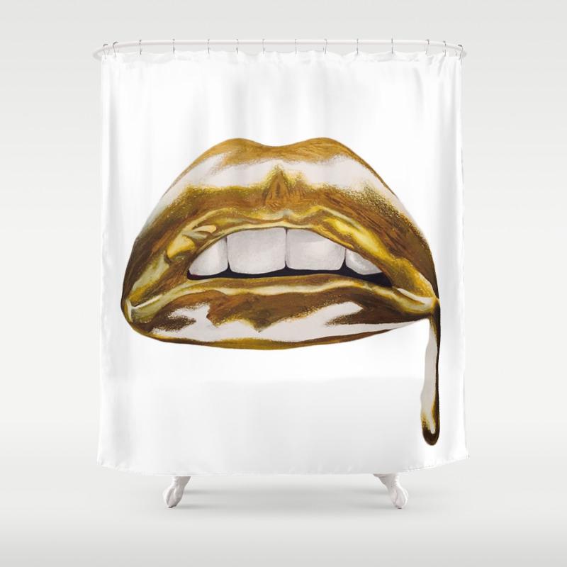 Golden Lips Shower Curtain By Black, Lips Shower Curtain Hooks