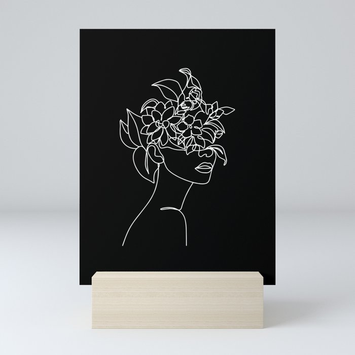 The Girl with the Flowers: Black & White Edition Mini Art Print