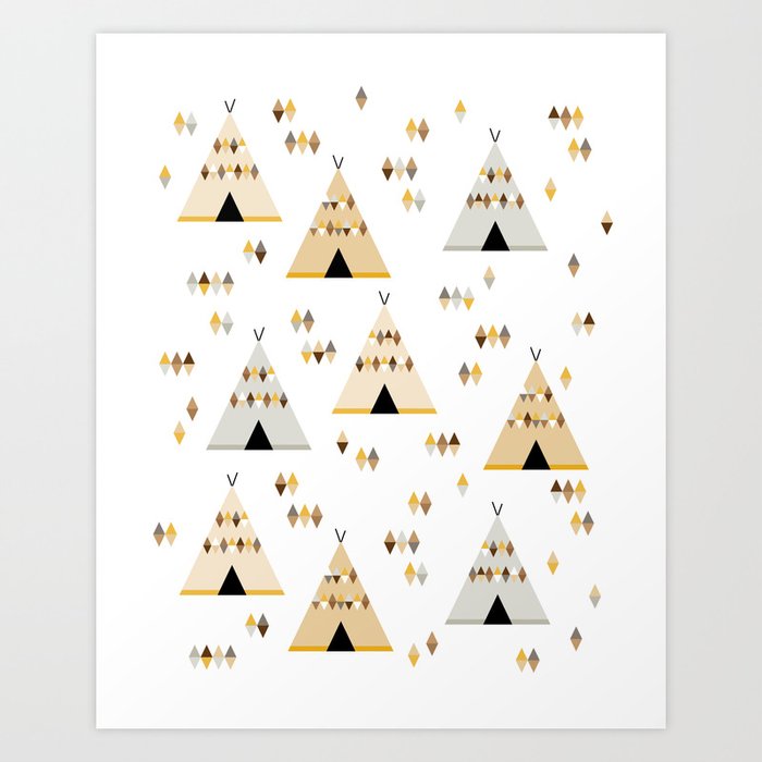 Teepees in yellow Art Print