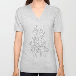 Poppy Flowers Line Art V Neck T Shirt