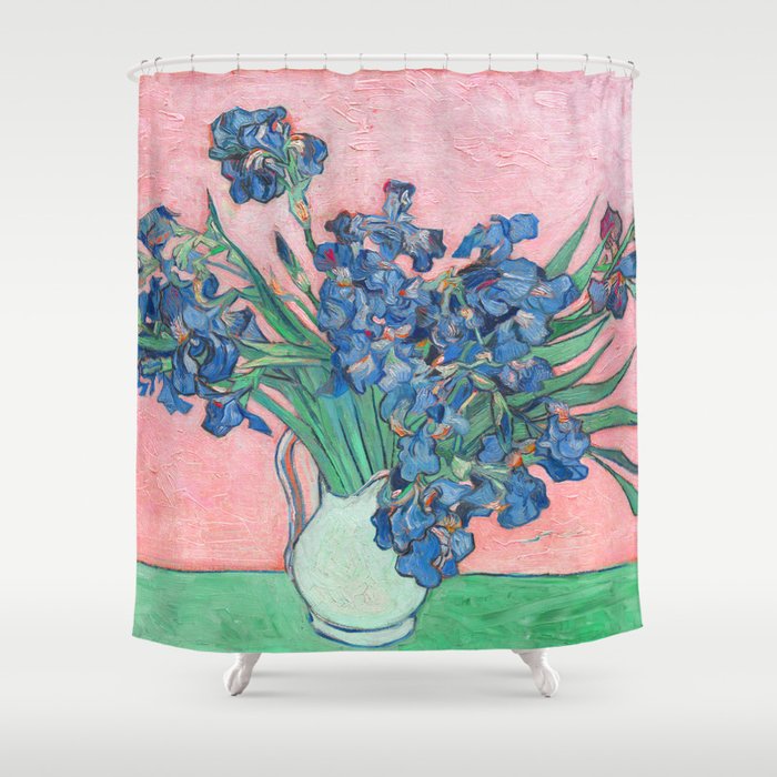 Van Gogh Irises Still Life With Pink Background Shower Curtain By Vicky Brago Mitc Society6 Pink Background Shower Curtain, Van Gogh Irises Shower Curtain