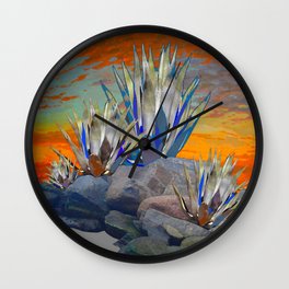 AGAVE CACTI DESERT SUNSET LANDSCAPE ART Wall Clock
