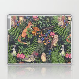 Hand drawn seamless pattern with watercolor forest animals and plants. Pattern for kids wood inhabitants, cute animals Laptop Skin