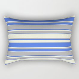 [ Thumbnail: Beige, Dark Grey & Royal Blue Colored Pattern of Stripes Rectangular Pillow ]